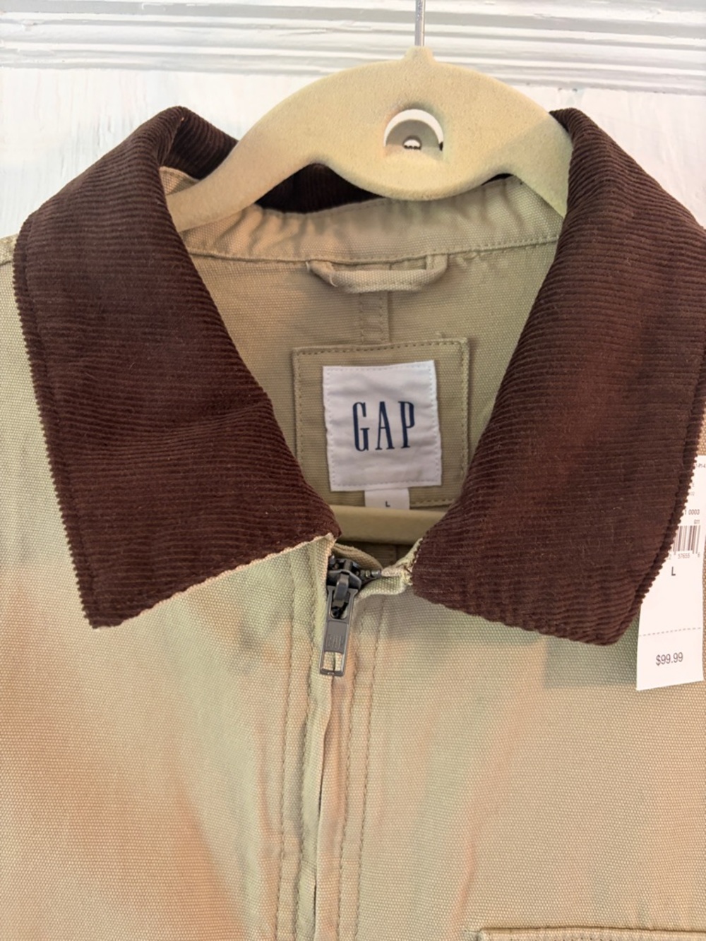 GAP Men's Khaki Barn Jacket with Dark Brown Corduroy Collar - Picture 5 of 7